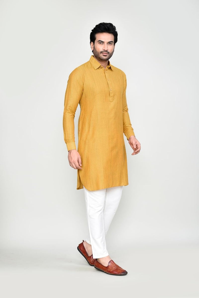 POLY2FAB Hathkargha Men's Traditional Kurta Pajama Set - Solid Pattern Ethnic Wear with Full Sleeves & Buttoned Neck - Image 3